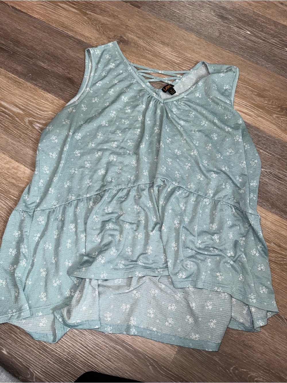 Lee Light Sage Green Floral Ruffle Tank Top